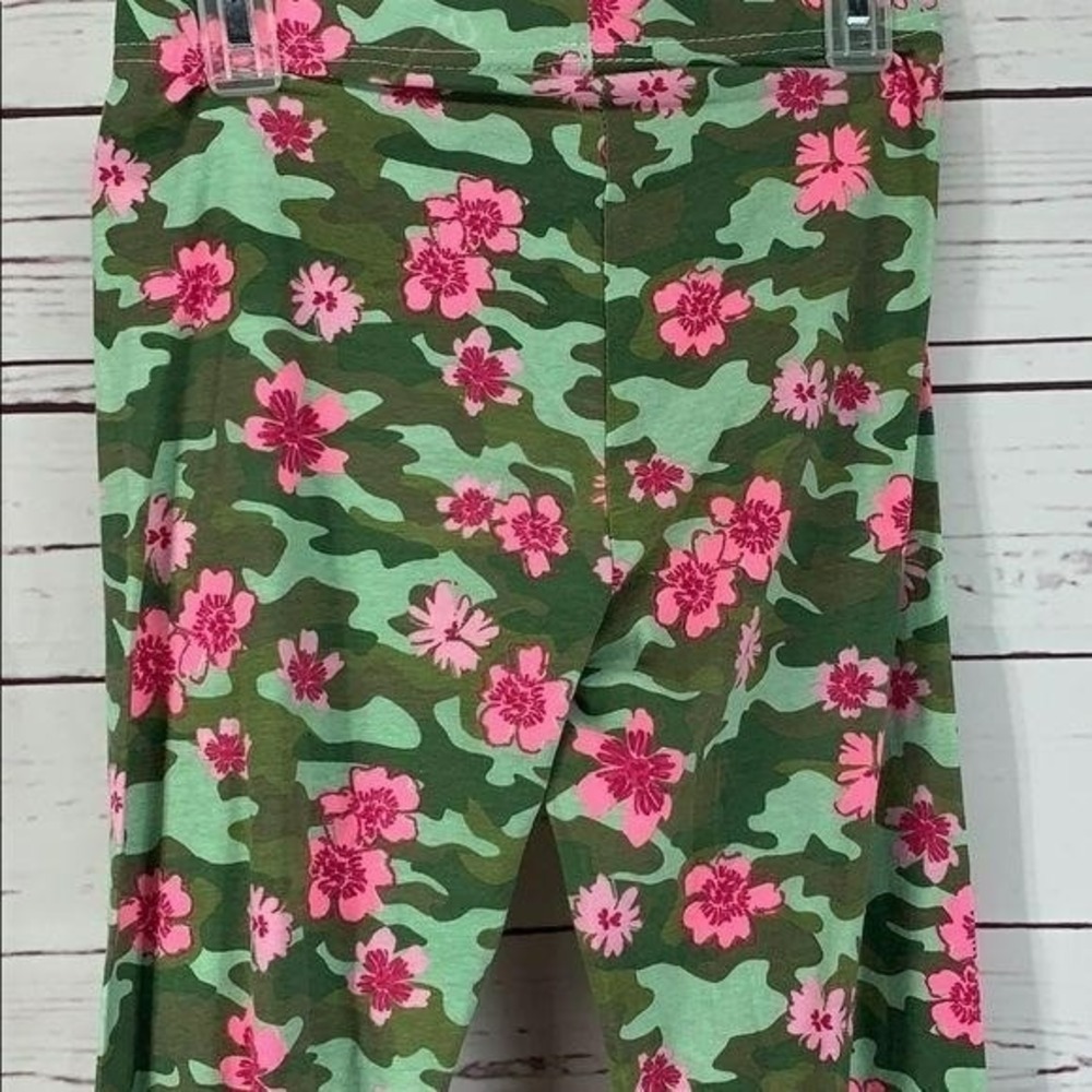 Bobbie Brooks Girls Floral Camo Leggings Green Pink Camouflage Pants Sz L 10/12